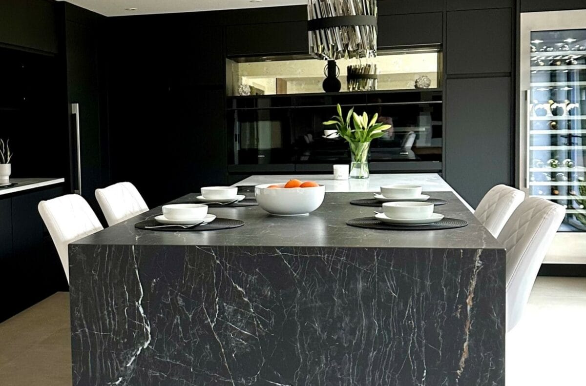 Black Handleless Kitchen with Dekton Island Feature by Mike Hughes Fitted Interiors 2