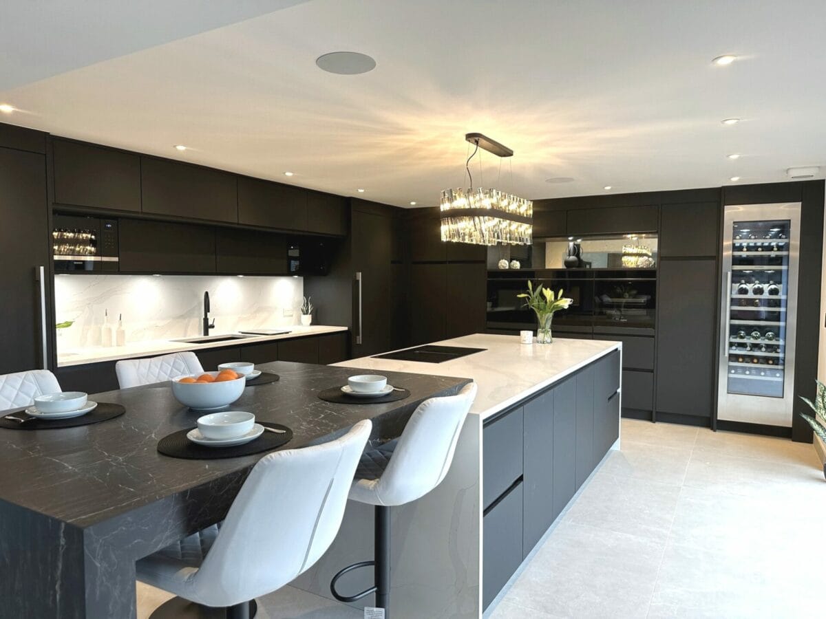Keller Carbon Black Handleless Luxury Kitchen with Island Mike Hughes Kitchens Bedrooms Picture 1 edited